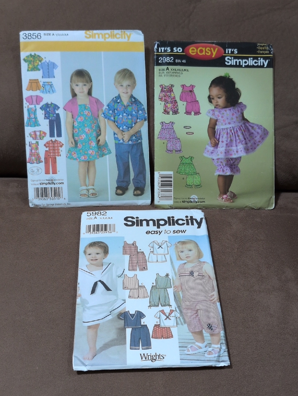 Simplicity Lot of 3 Unused Vintage Toddler Sewing Patters Size 1/2, 1,2,3,4